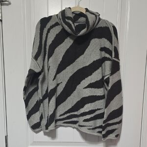 POL Black and Gray Zebra Cowl Neck Sweater